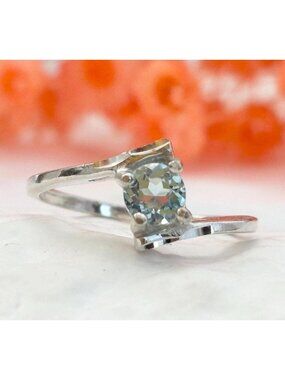 Blue Aquamarine Solitaire Gemstone Sterling Silver 925 Vintage Ring - sz 8